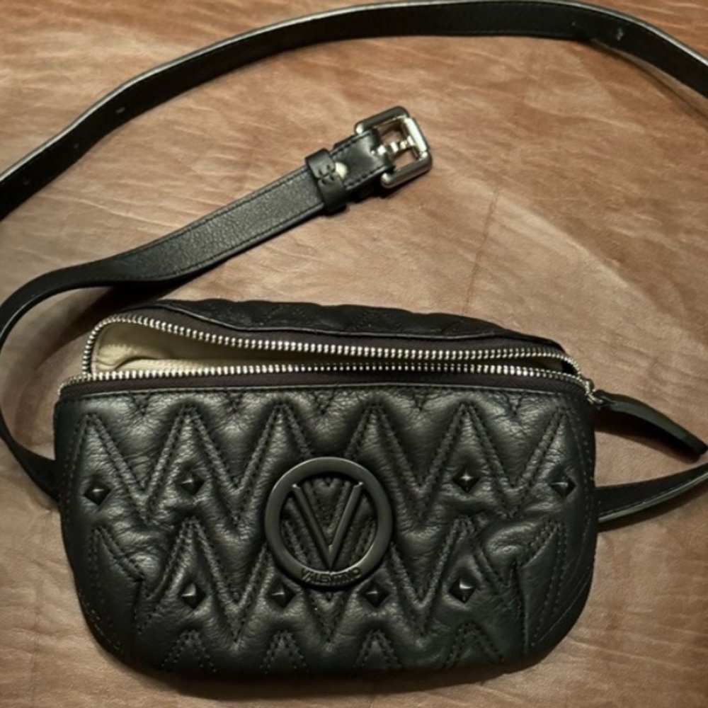 Valentino Black Quilted Leather Crossbody Belt Bag